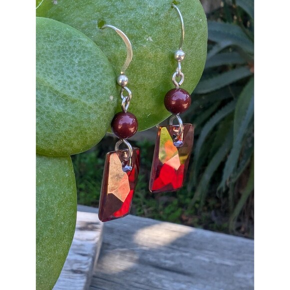 Vintage Red Jewel Dangle Earrings - Picture 6 of 10